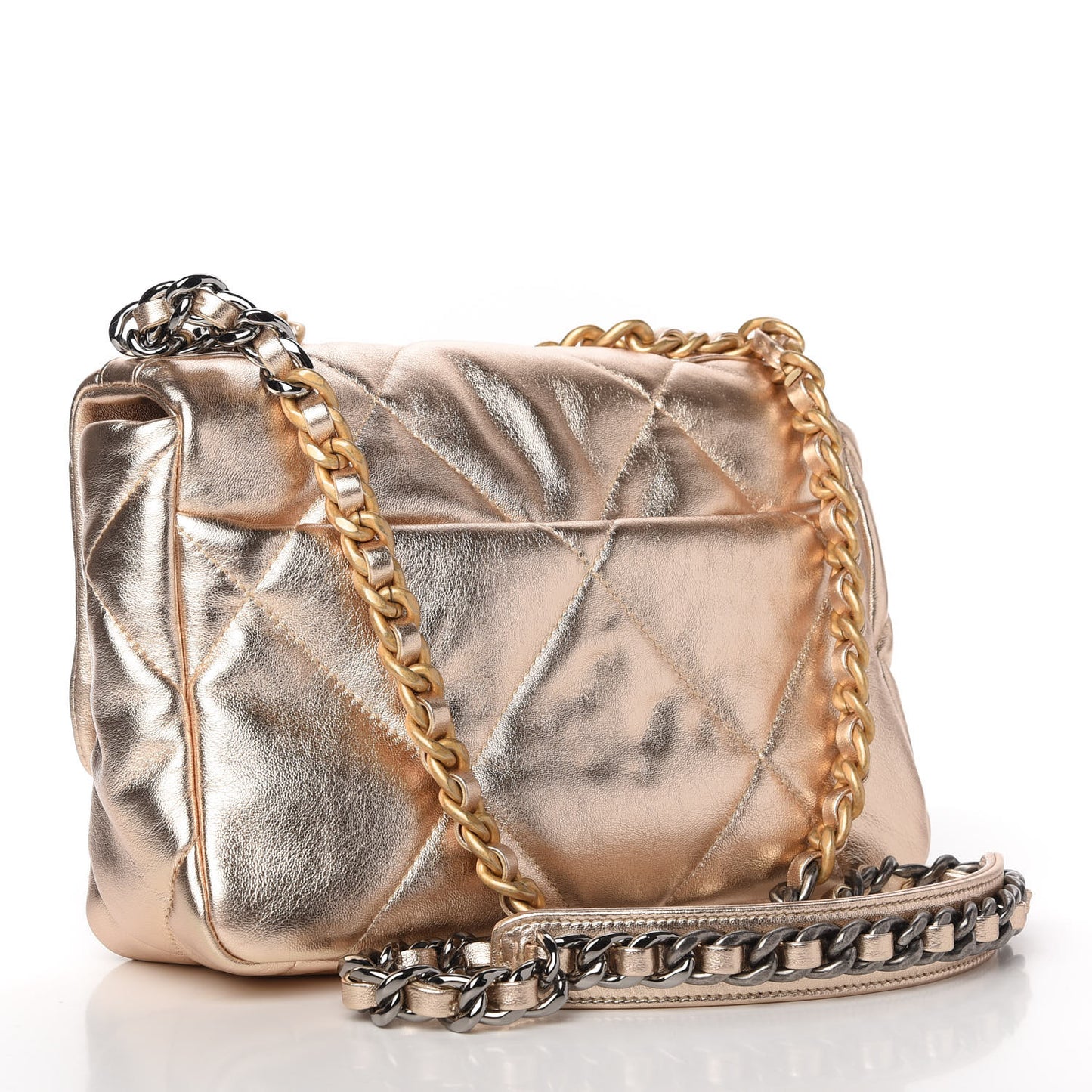 Metallic Lambskin Quilted Medium Chanel 19 Flap Gold