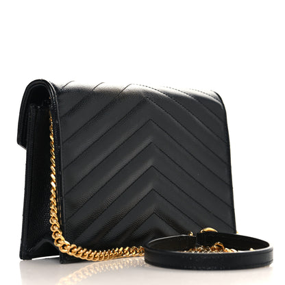 Saint Laurent Grain De Poudre Matelasse Chevron Monogram Envelope Chain Wallet Black 3 of 11