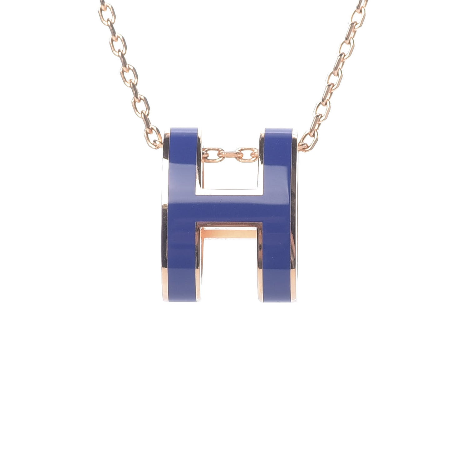 Lacquered Rose Gold Pop H Pendant Necklace Bleu Royal