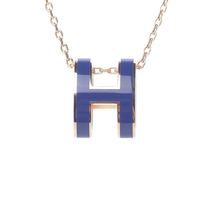 Hermes Lacquered Rose Gold Pop H Pendant Necklace Bleu Royal 4 of 8