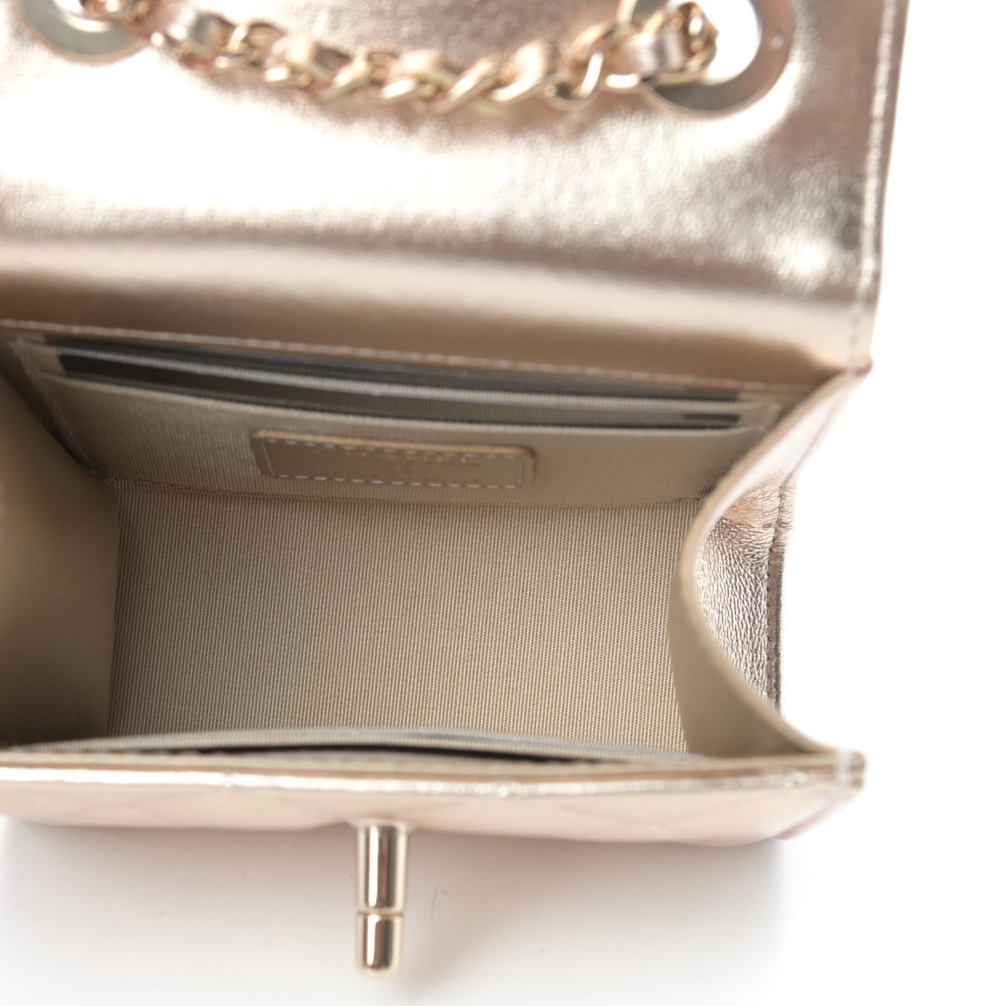 Metallic Lambskin Quilted Mini Trendy CC Clutch With Chain Gold
