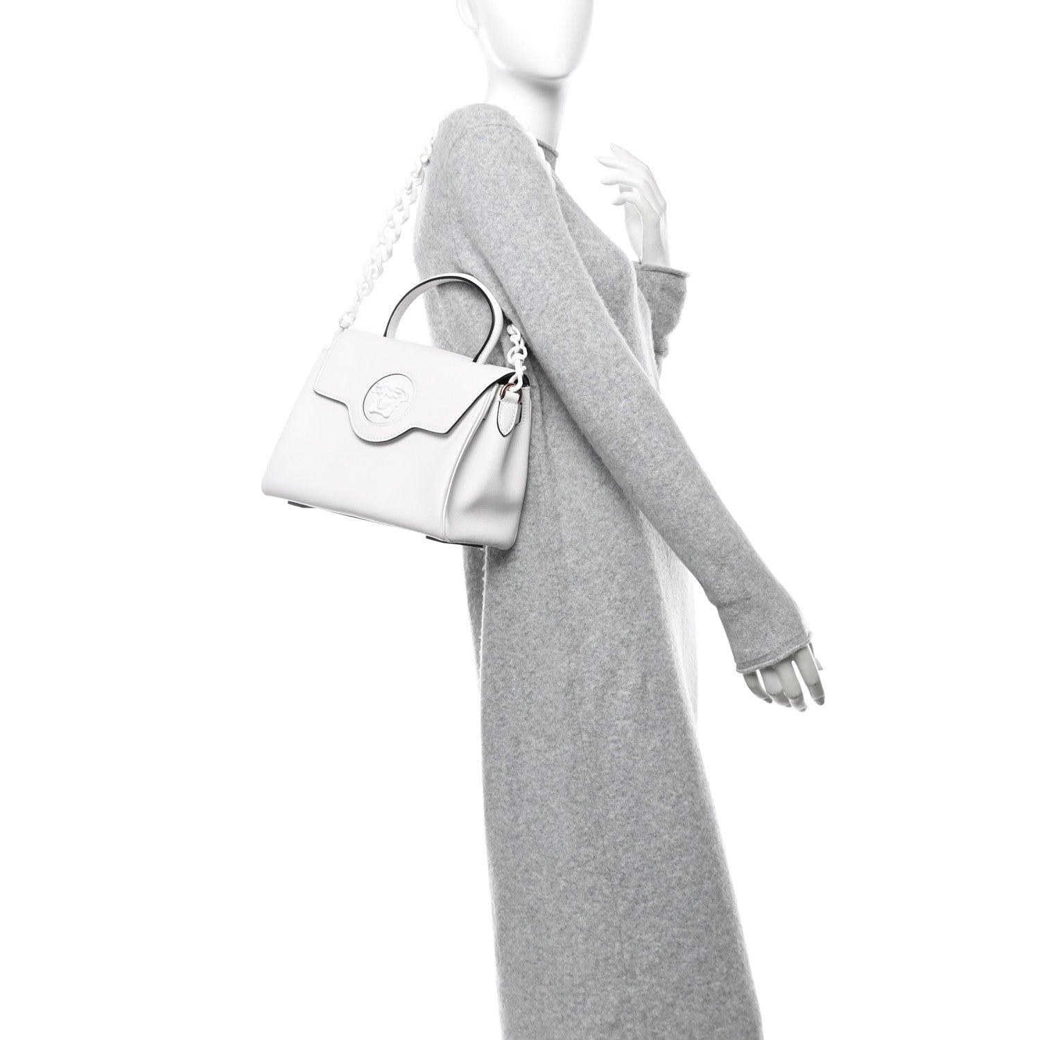 Versace Calfskin Medium La Medusa Top Handle Handbag Optical White 2 of 10