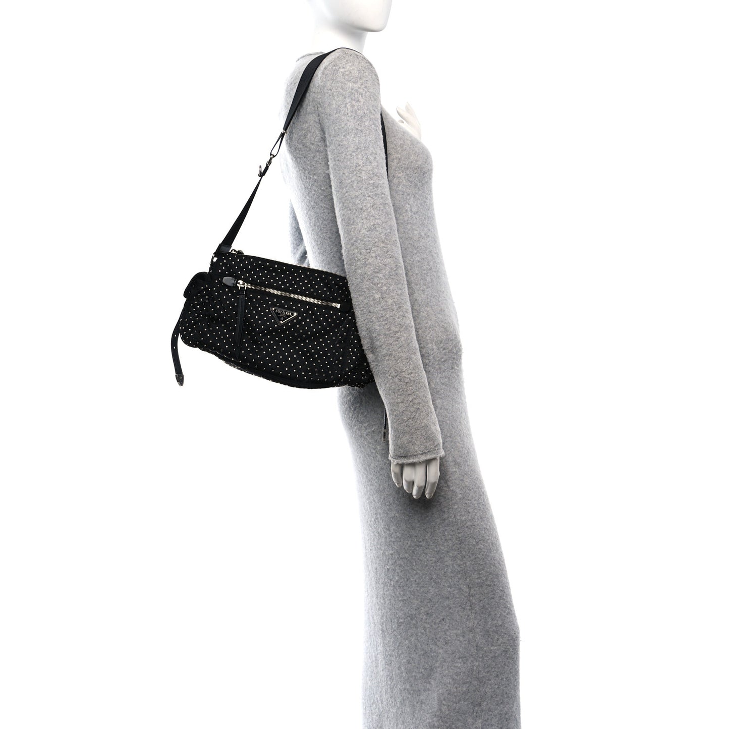 Re-Nylon Studded Shoulder Bag Black