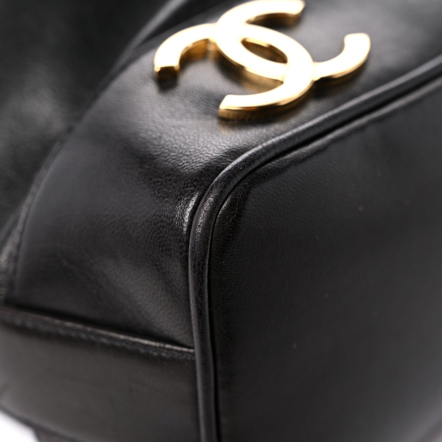 Lambskin CC Drawstring Shoulder Bag Black