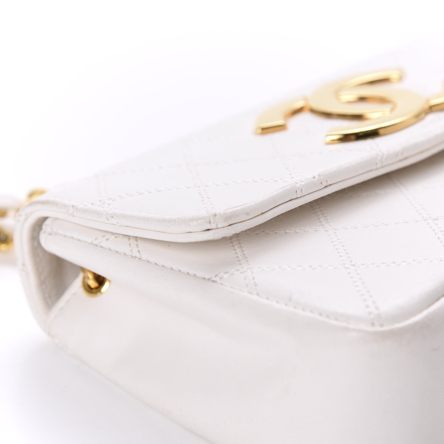 Chanel Calfskin Diamond Double Stitch Flap White 18 of 22