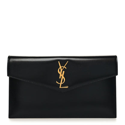 Saint Laurent Smooth Shiny Calfskin Monogram Uptown Pouch Black 1 of 11