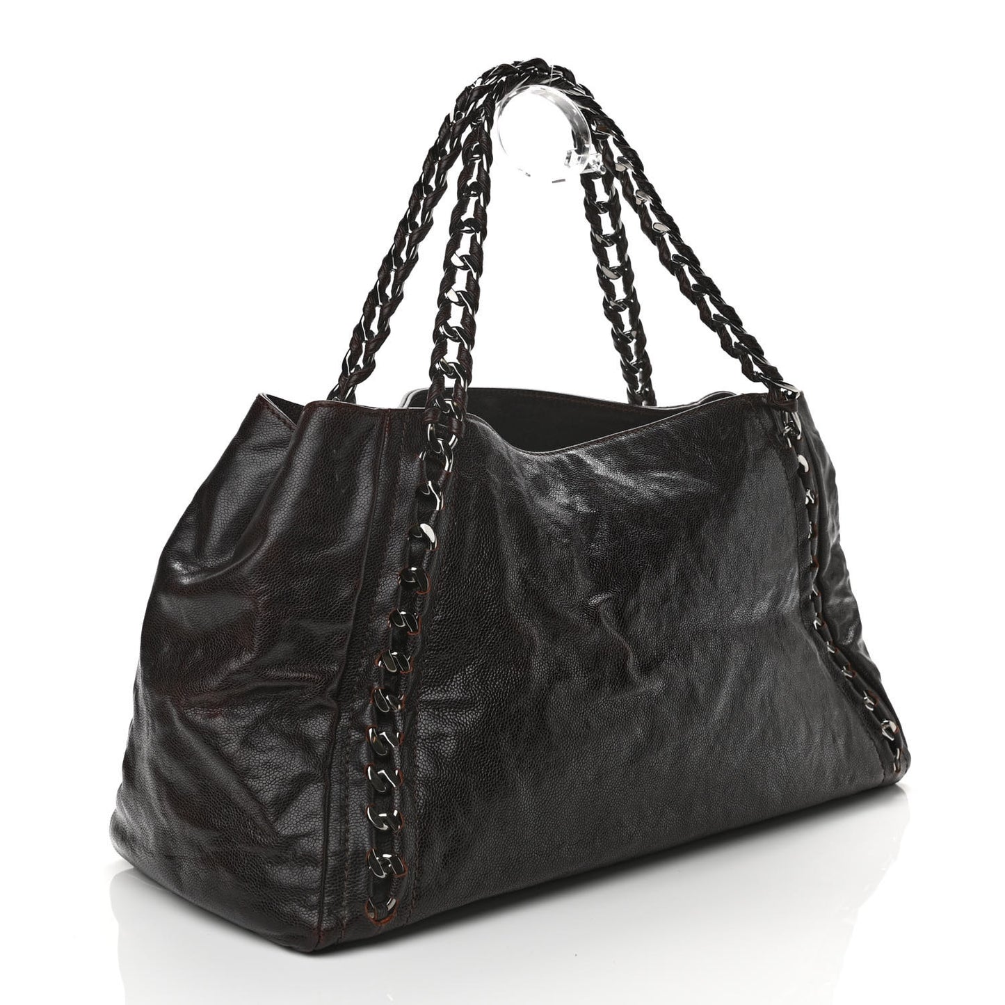 Glazed Caviar Large East West Modern Chain Tote Brown