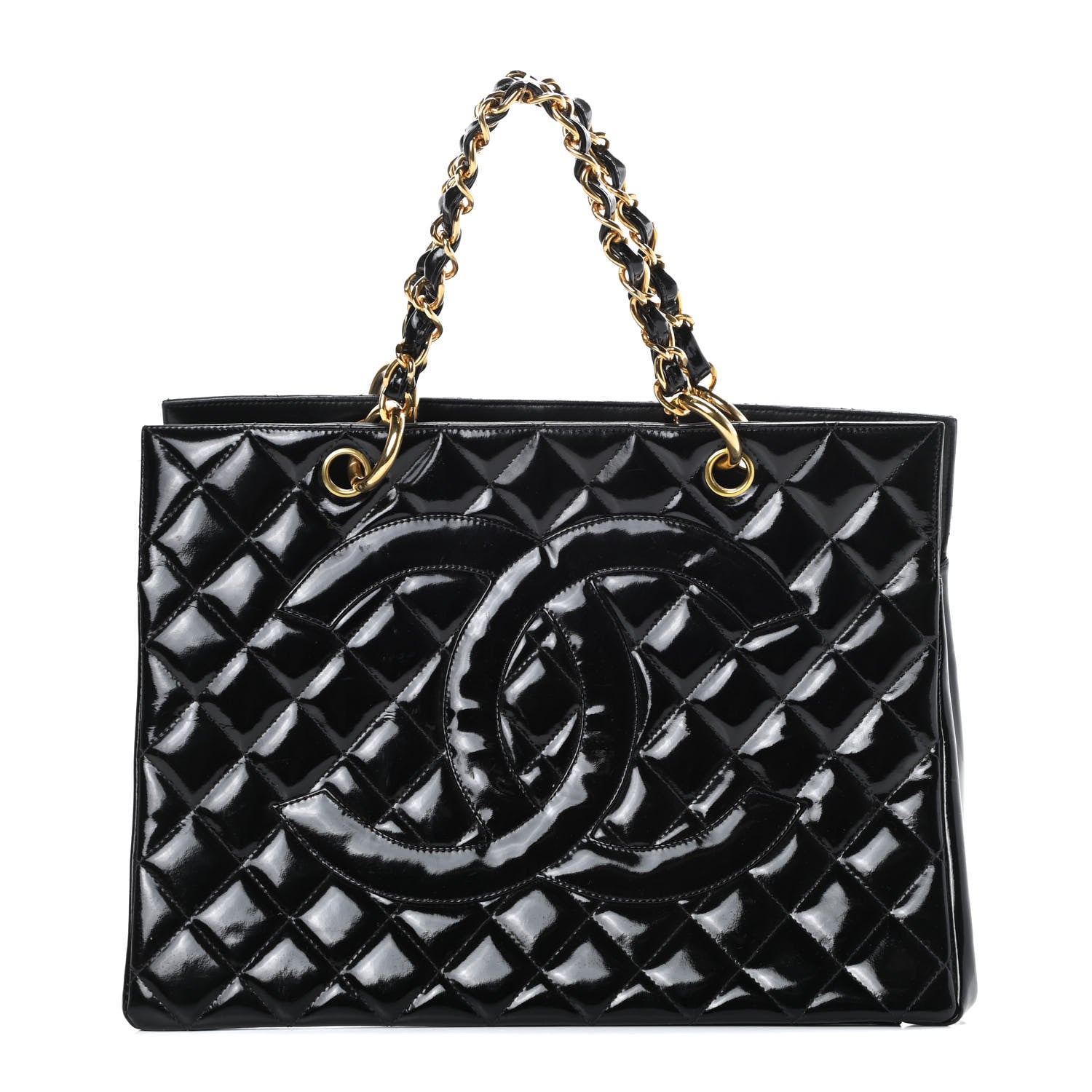 Chanel Patent Quilted Grand Shopping Tote GST Black 1 of 15
