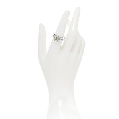 David Yurman Sterling Silver Diamond Prasiolite 7mm Petite Albion Ring 54 7 2 of 4