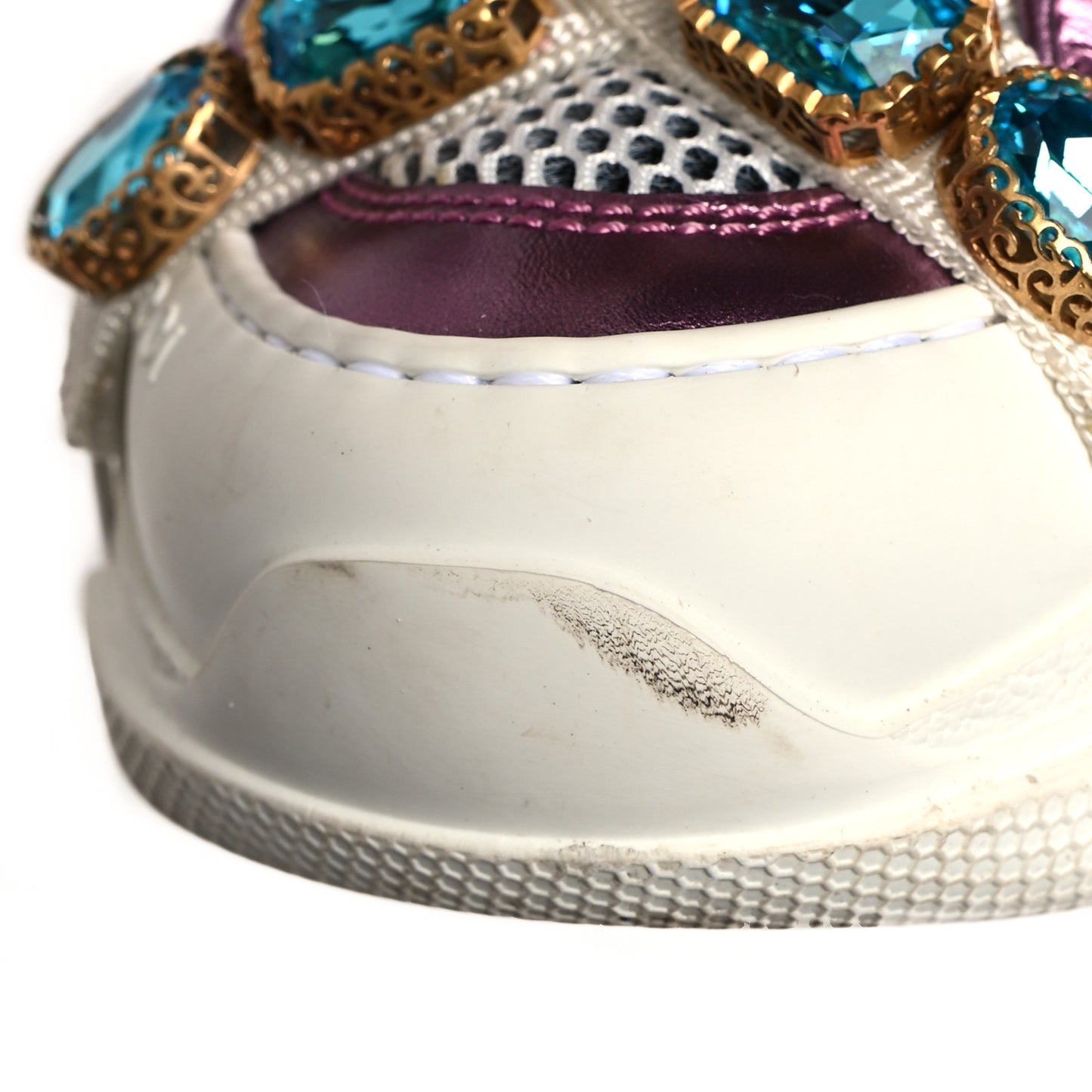 X SEGA Metallic Calfskin Mesh Removable Crystals Womens Flashtrek Sneakers 35.5 Rosa Great White Silver