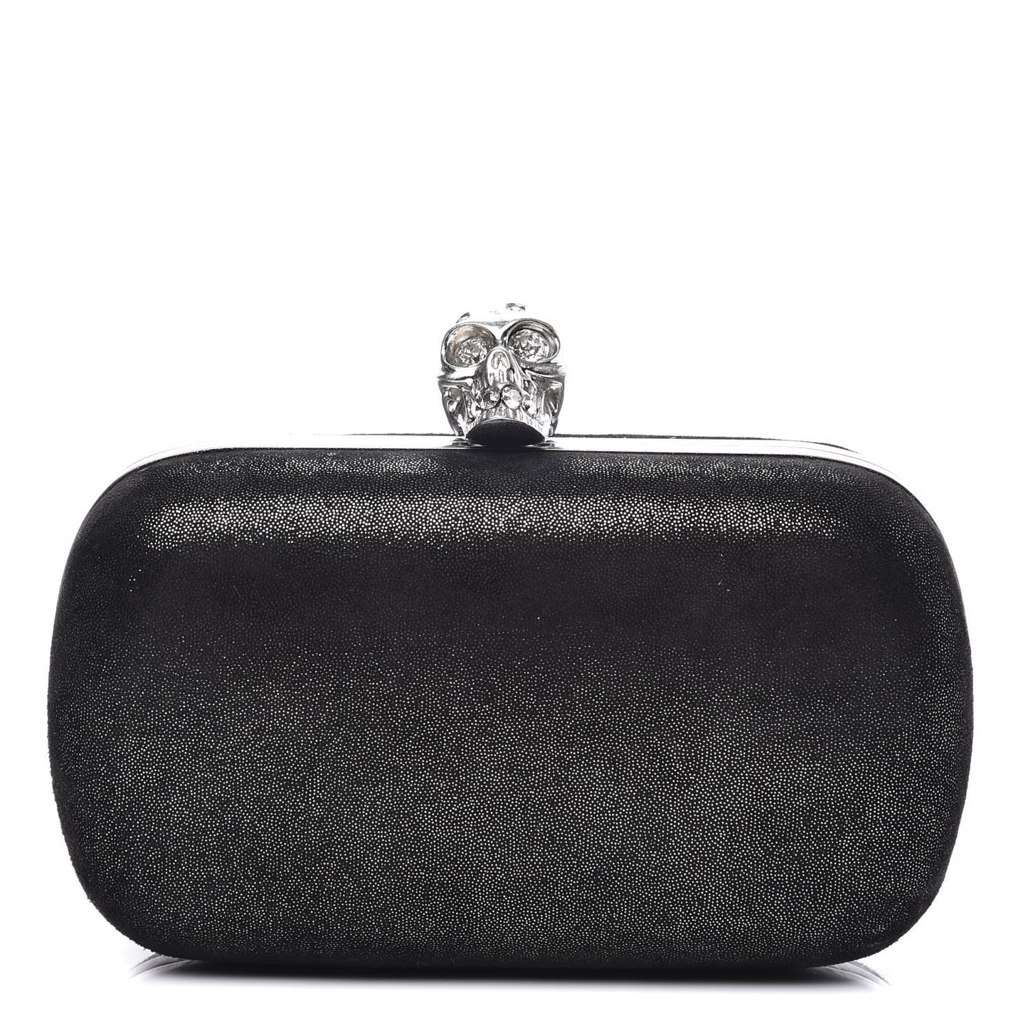 Metallic Suede Skull Box Clutch Black