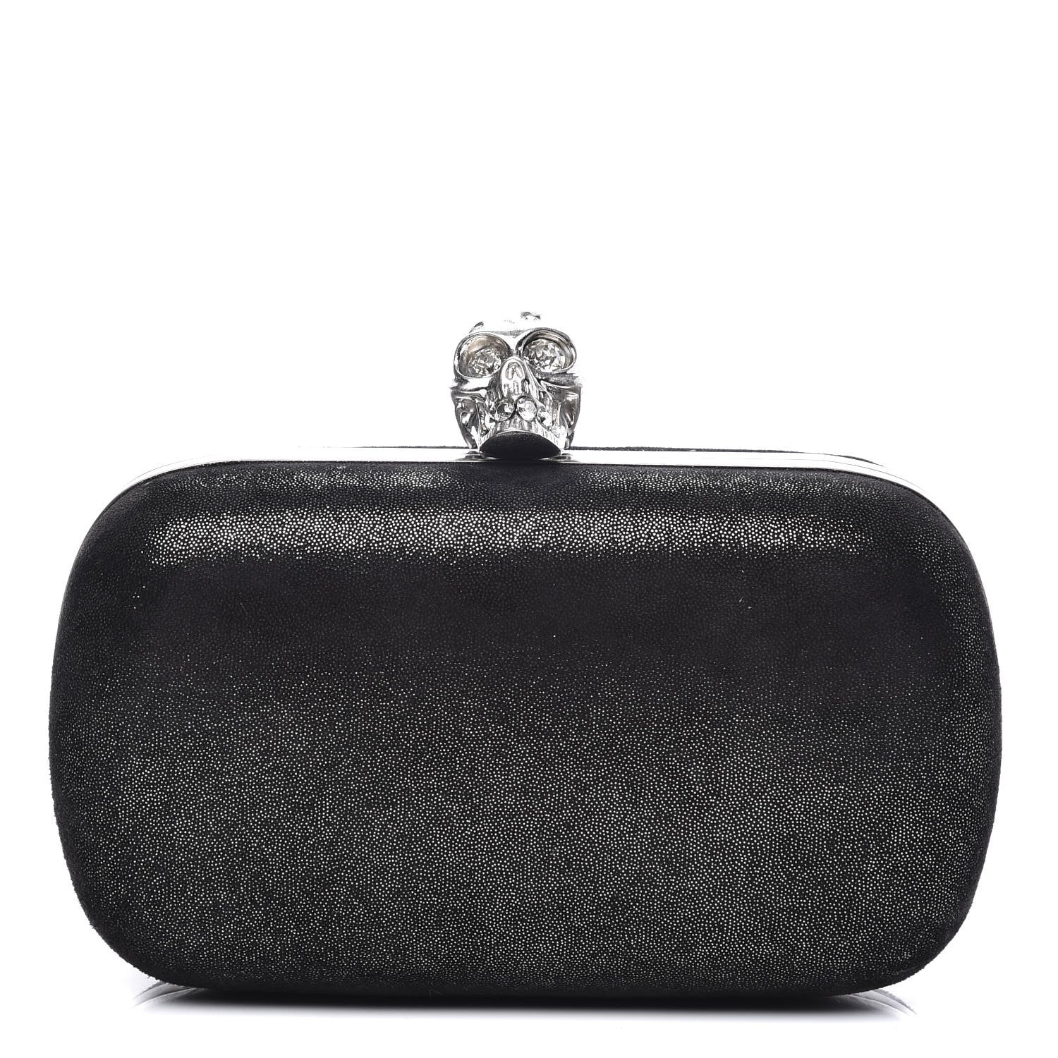 Alexander McQueen Metallic Suede Skull Box Clutch Black 1 of 9