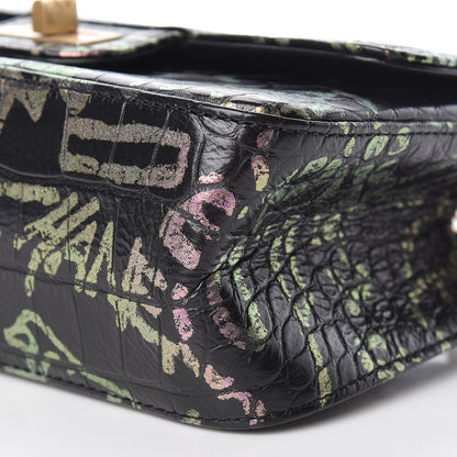 Chanel Calfskin Crocodile Embossed Graffiti 2.55 Mini Cocodile Reissue Flap Black Pink 10 of 11