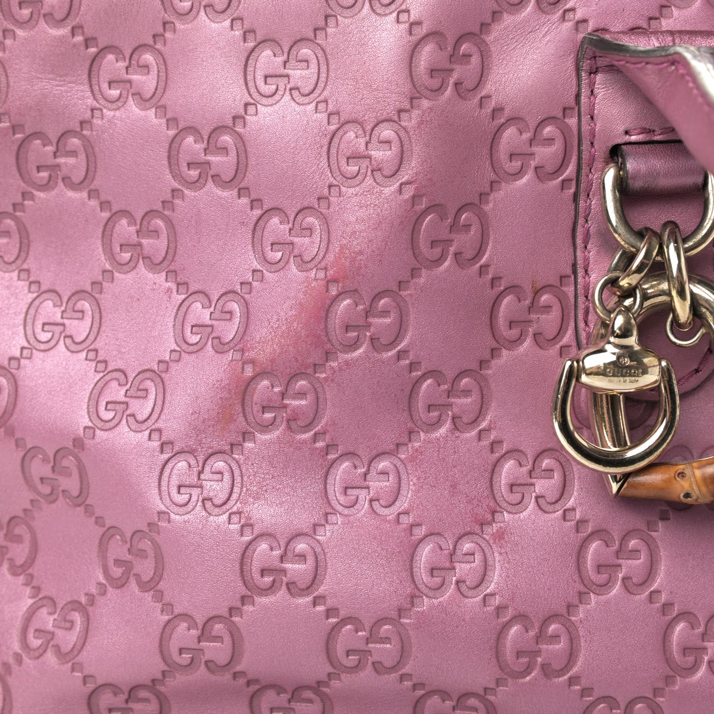 Metallic Soft Guccissima Large Heart Bit Charm Top Handle Tote Fresia Rose