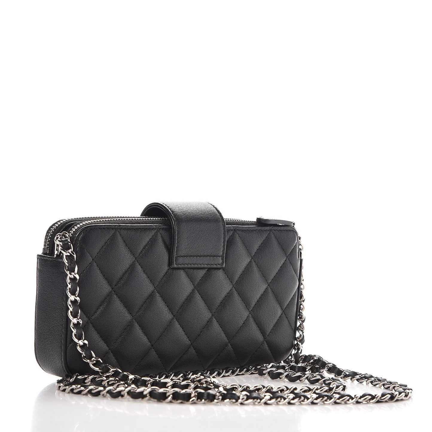 Lambskin Quilted CC Box Clutch With Chain Black