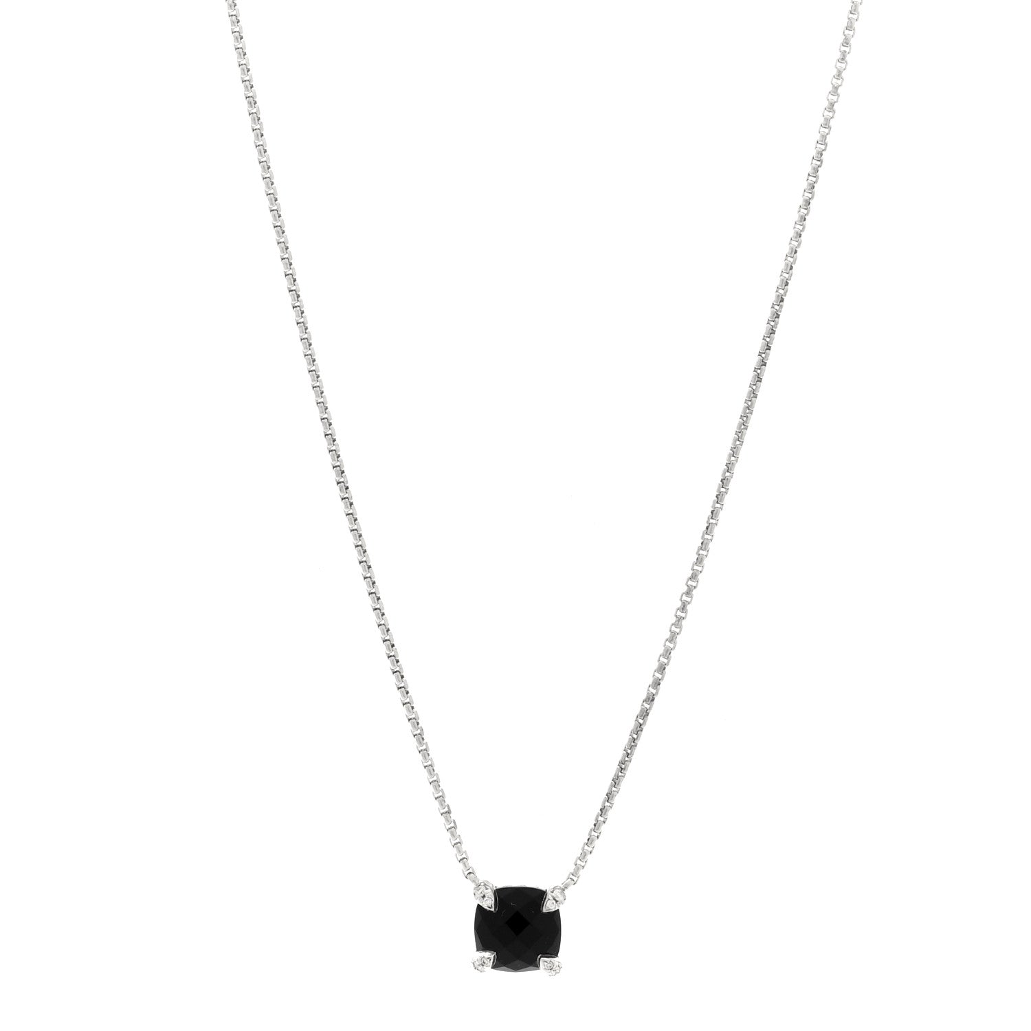 David Yurman Sterling Silver Diamond Black Onyx 7mm Chatelaine Pave Bezel Pendant Necklace 1 of 5