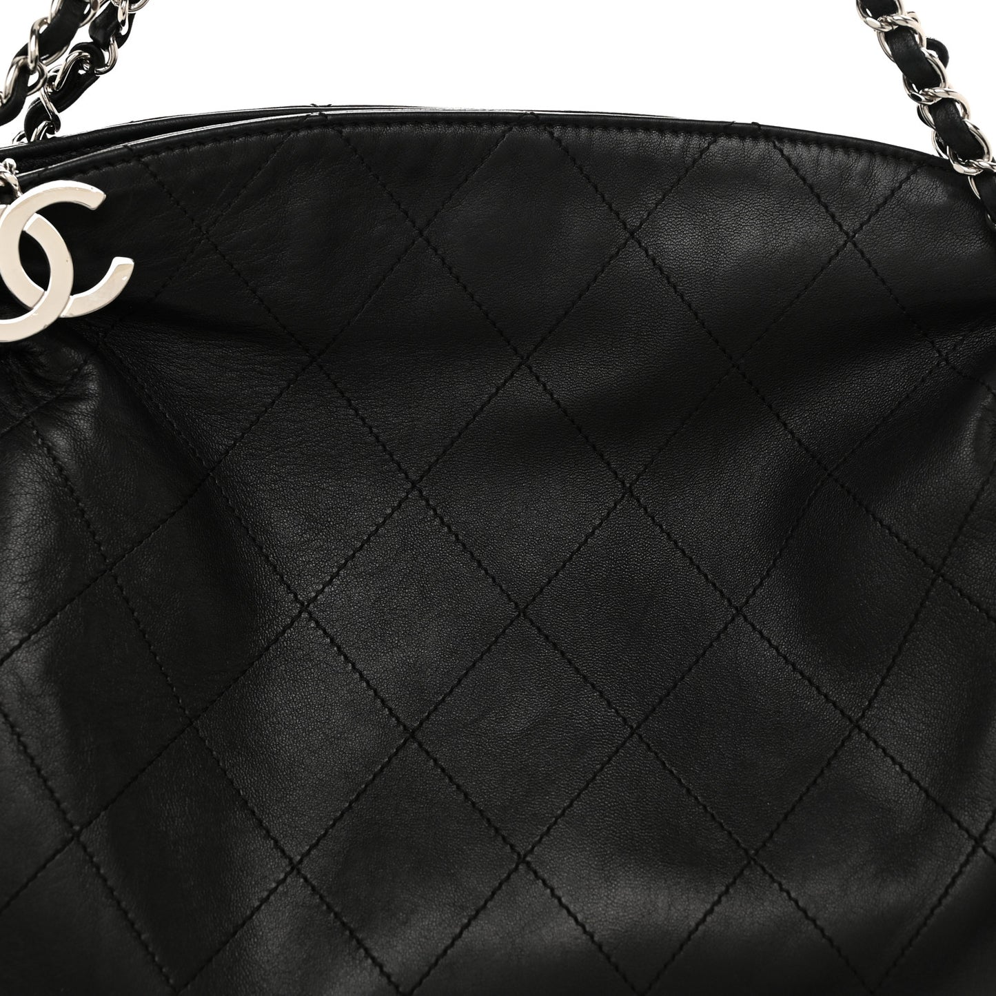 Lambskin Stitched Medium Ultimate Soft Tote Black