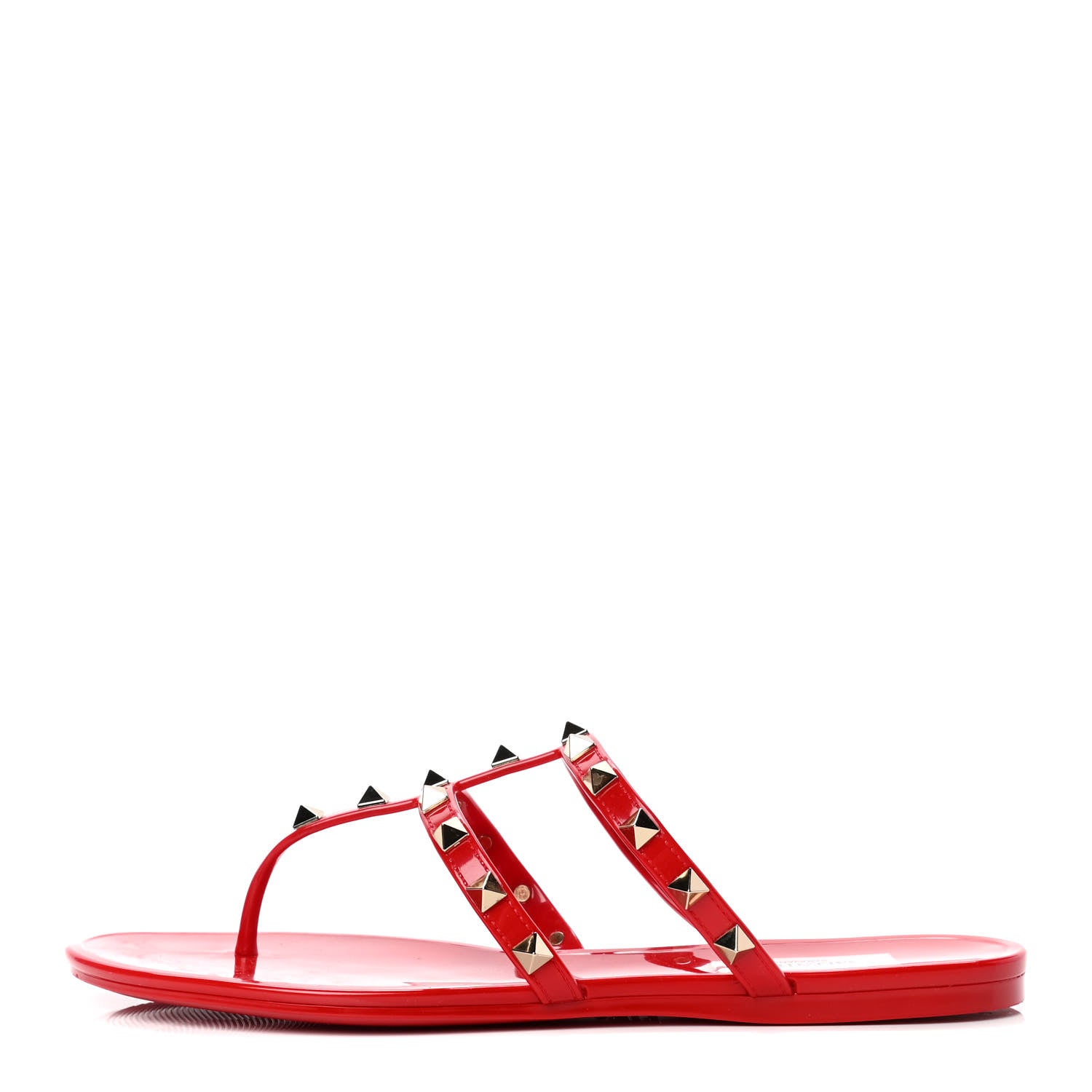 Valentino Garavani PVC Jelly Rockstud Caged Flat Thong Sandals 38 Rouge Pur 1 of 5