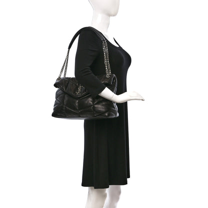 Saint Laurent Lambskin Quilted Medium Loulou Puffer Monogram Chain Satchel Black 2 of 9