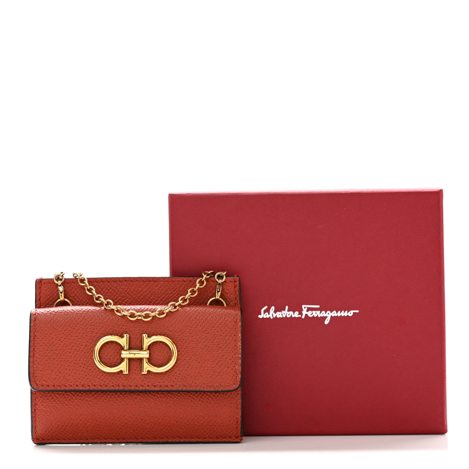 Salvatore Ferragamo Grained Calfskin Flap Chain Card Holder Ramas 7 of 7