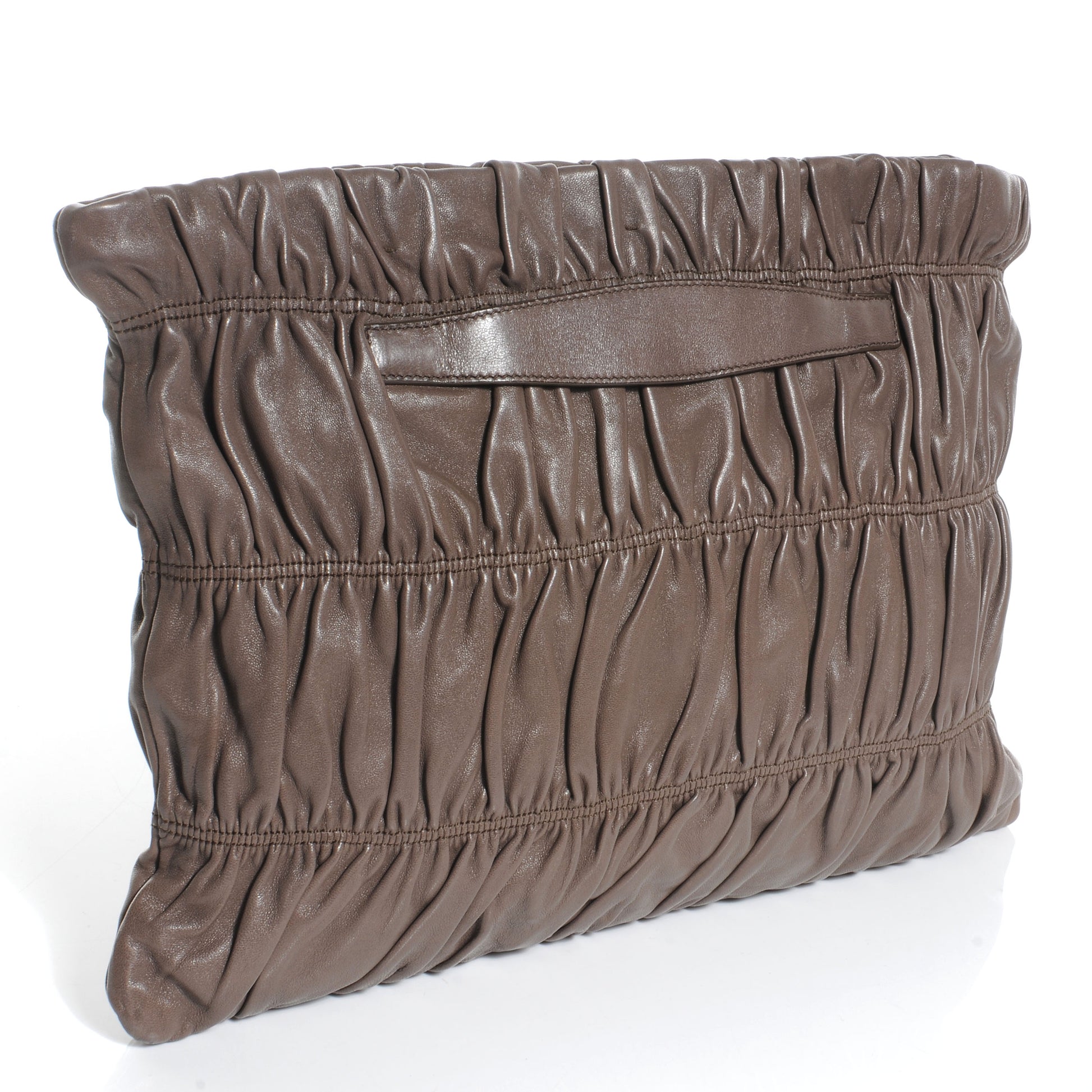 Prada Nappa Dressy Gaufre Ruched Clutch Bambu 3 of 8