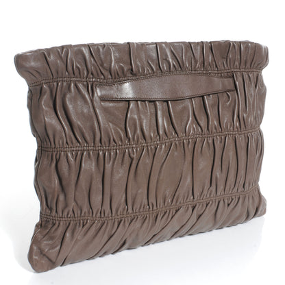 Prada Nappa Dressy Gaufre Ruched Clutch Bambu 3 of 8