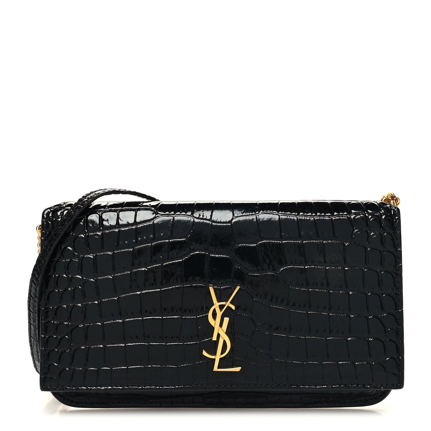 Saint Laurent Crocodile Embossed Monogram Phone Holder Crossbody Black 1 of 10