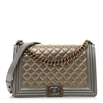 Chanel Metallic Calfskin Quilted New Medium Boy Flap Khaki 1 of 11