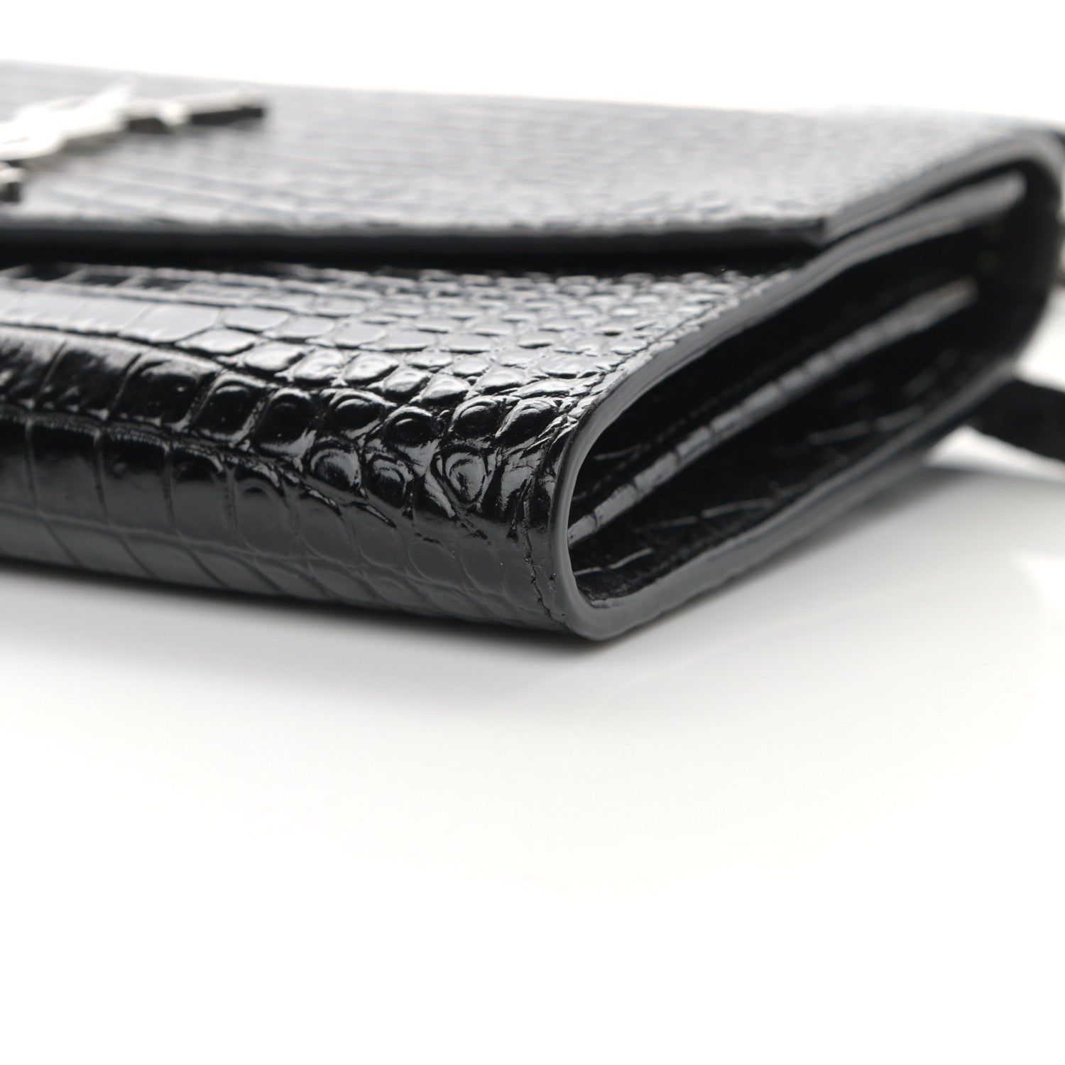 Saint Laurent Calfskin Crocodile Embossed Monogram Mini Uptown Crossbody Black 10 of 14