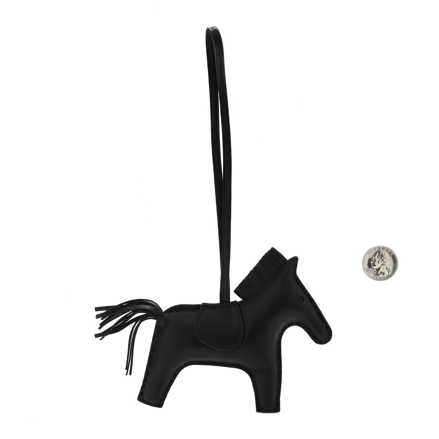 Hermes Milo Lambskin Grigri Rodeo Horse Bag Charm MM So Black 2 of 3