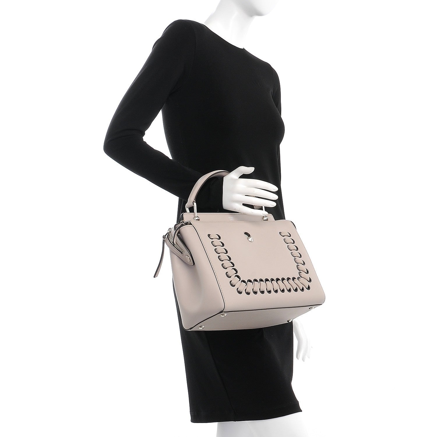 Fendi Vitello Baltico Dolce Shiny Nappa Lace Up DotCom Satchel Grigio Polvere 2 of 16