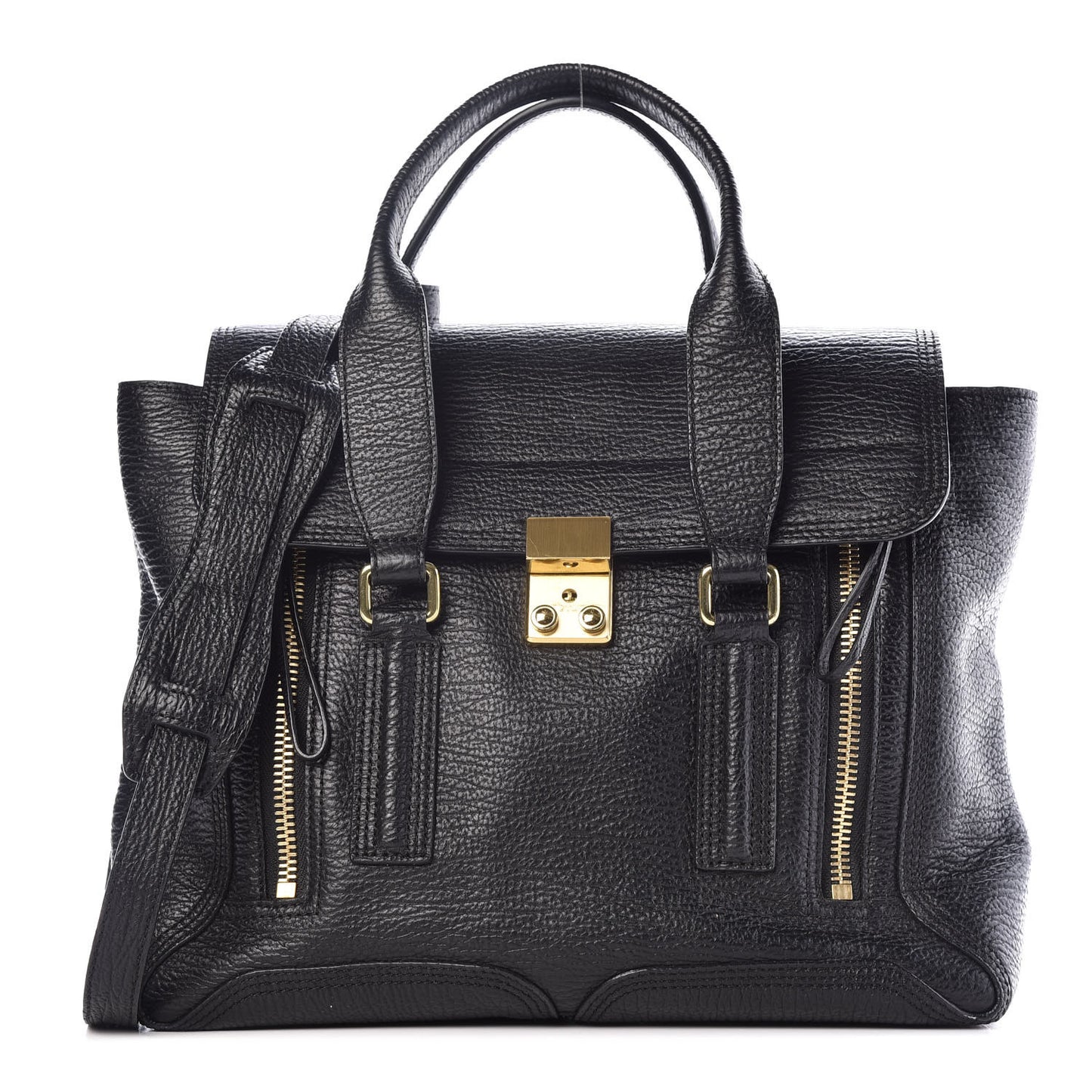 3.1 Textured Calfskin Medium Pashli Satchel Black