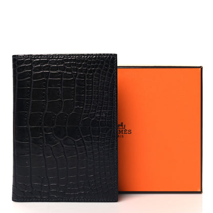 Hermes Matte Alligator Chevre MC2 Magellan Passport Holder Black 8 of 8