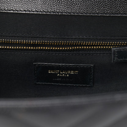 Saint Laurent Grain De Poudre Matelasse Chevron Large Monogram Satchel Black 6 of 9