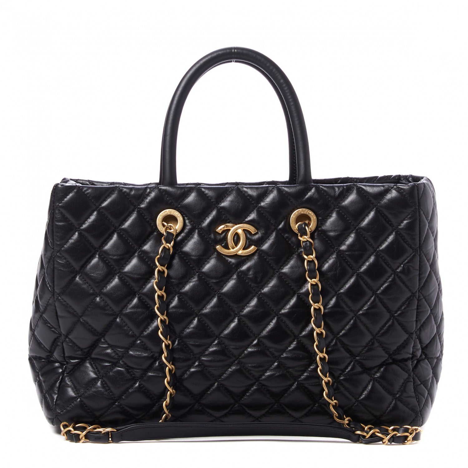 Chanel Aged Calfskin Quilted Coco Handle Shopping Tote Black 1 of 10