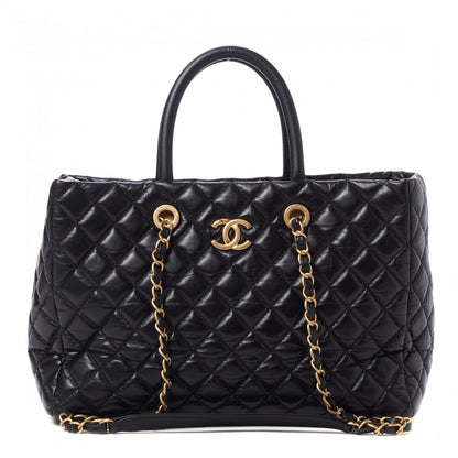 Chanel Aged Calfskin Quilted Coco Handle Shopping Tote Black 1 of 10