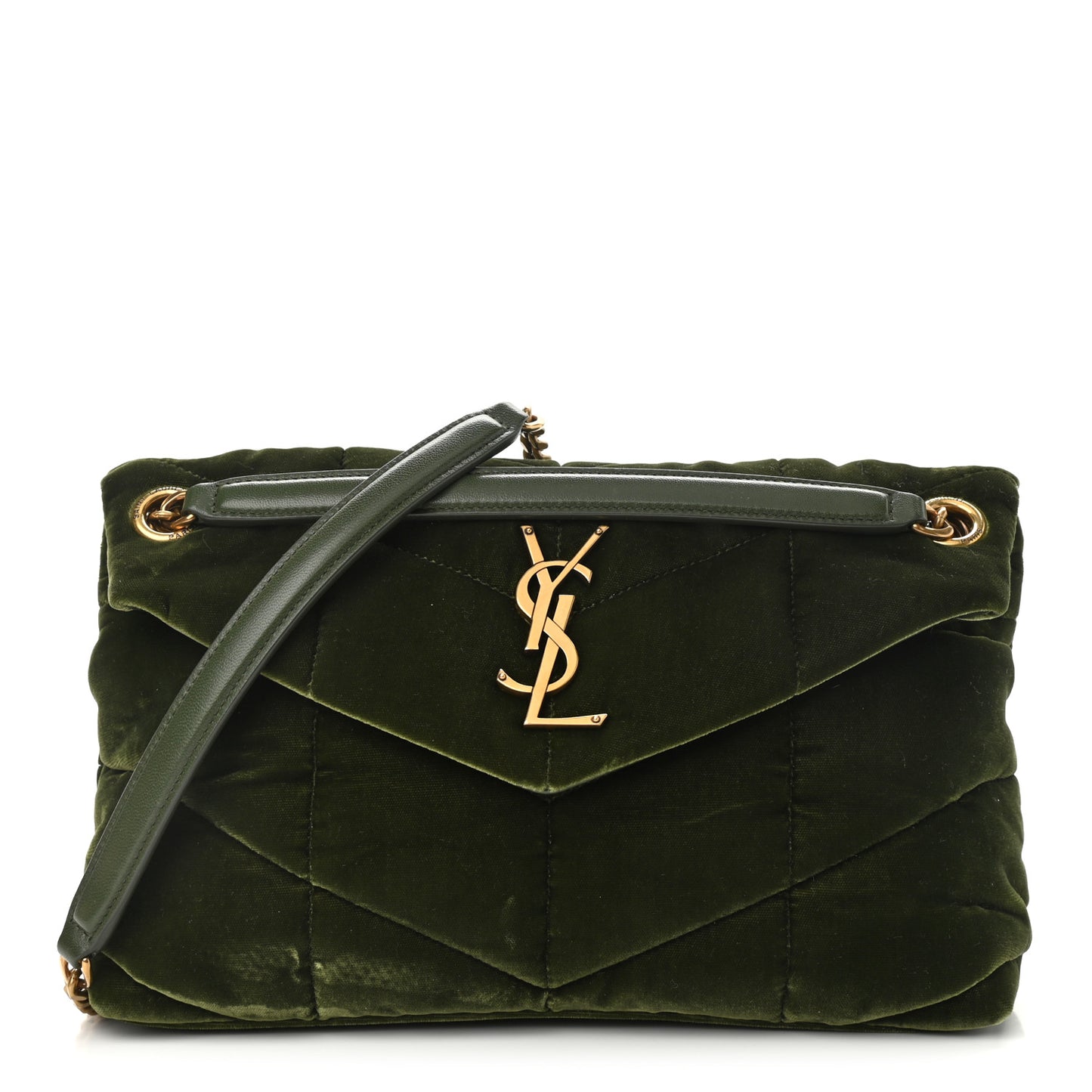 Velvet Quilted Small Loulou Puffer Monogram Chain Satchel Kaki Musk