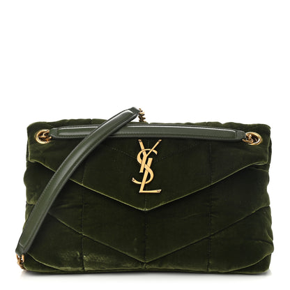 Saint Laurent Velvet Quilted Small Loulou Puffer Monogram Chain Satchel Kaki Musk 1 of 10