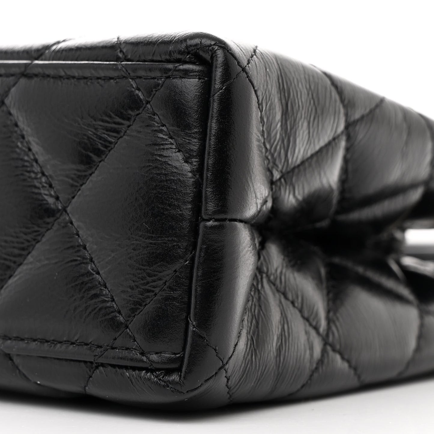 Shiny Aged Calfskin Quilted Nano Kelly Shopper Black