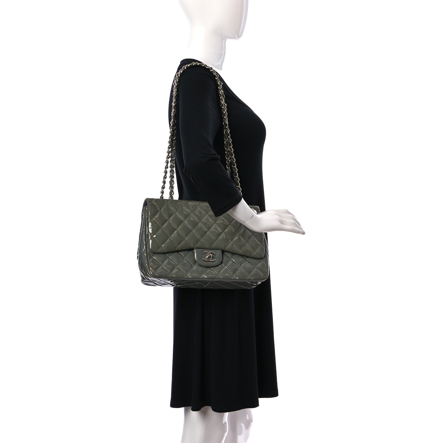 Patent Quilted Jumbo Single Flap Green