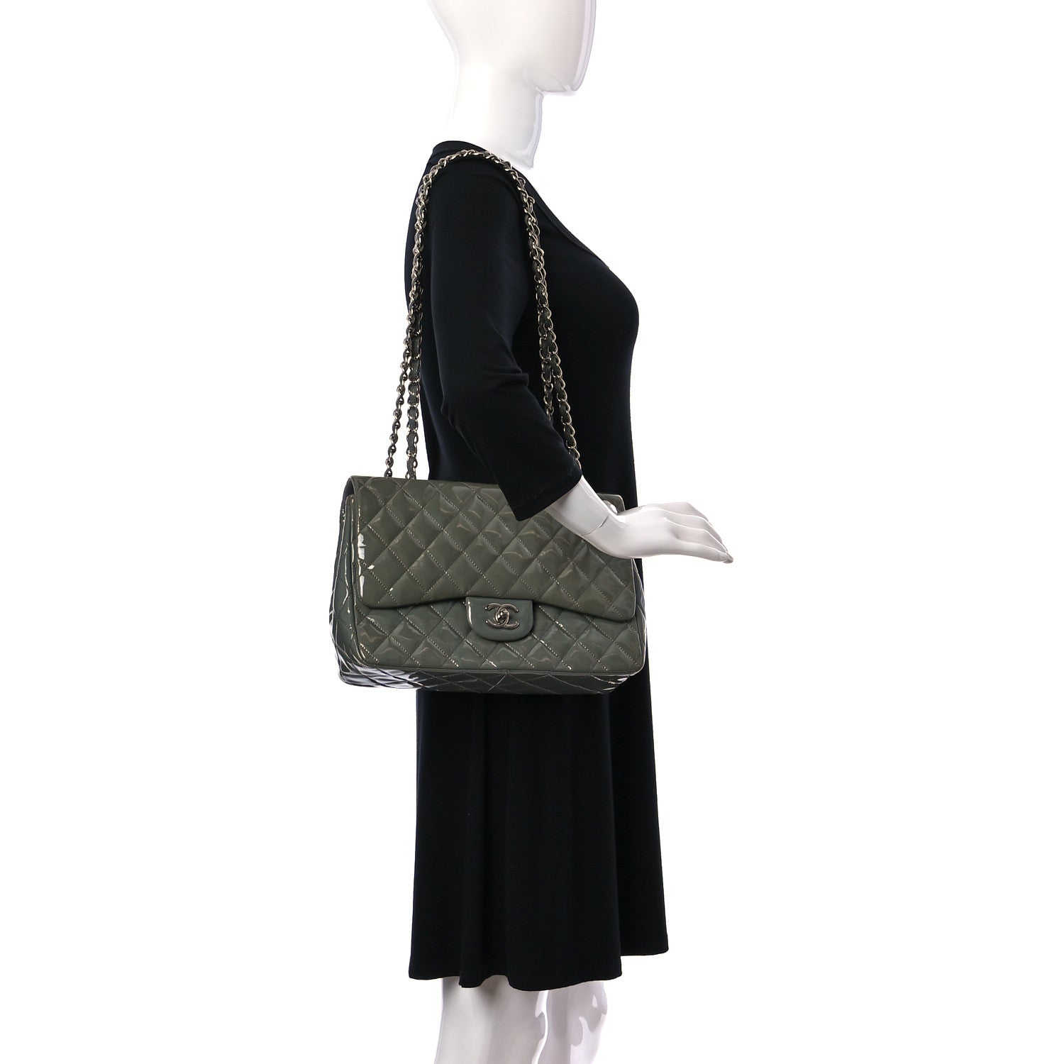 Chanel Patent Quilted Jumbo Single Flap Green 2 of 12