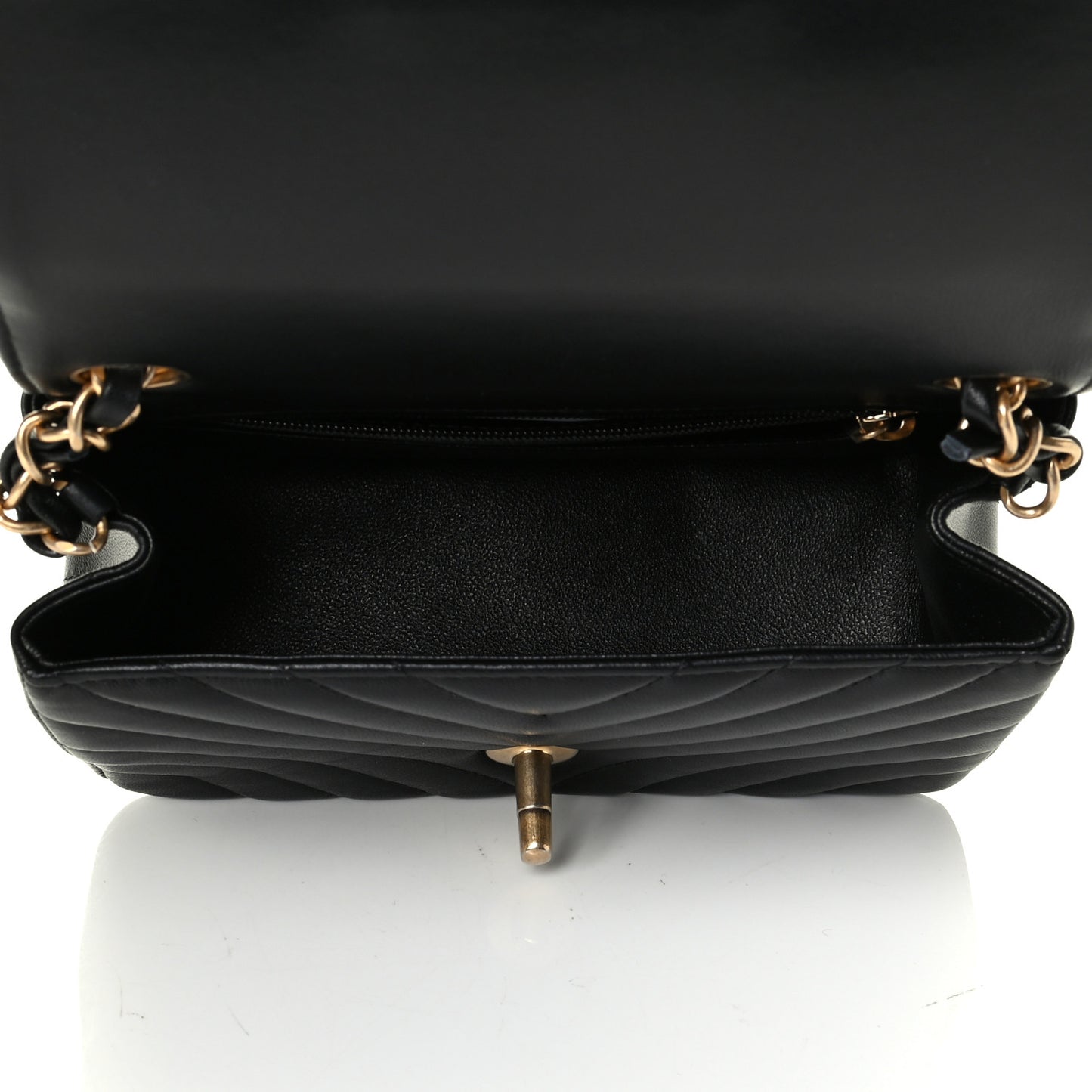 Lambskin Chevron Quilted Mini Square Flap Black