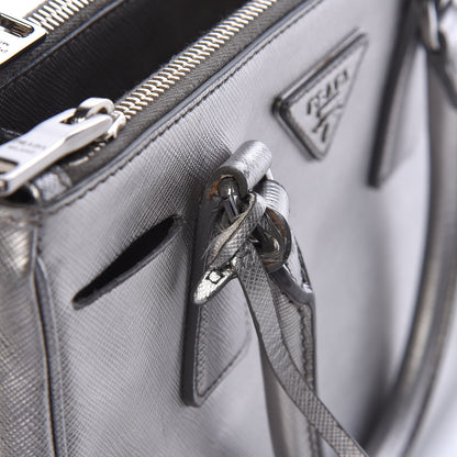 Prada Metallic Saffiano Small Galleria Double Zip Tote Cromo 13 of 13