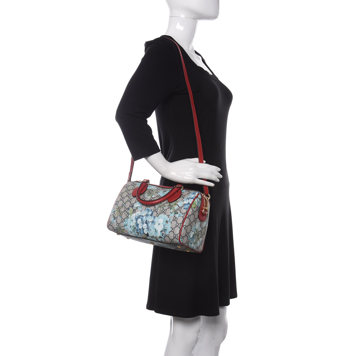 Gucci GG Supreme Monogram Blooms Small Boston Beige Blue Navy Hibiscus Red 2 of 10
