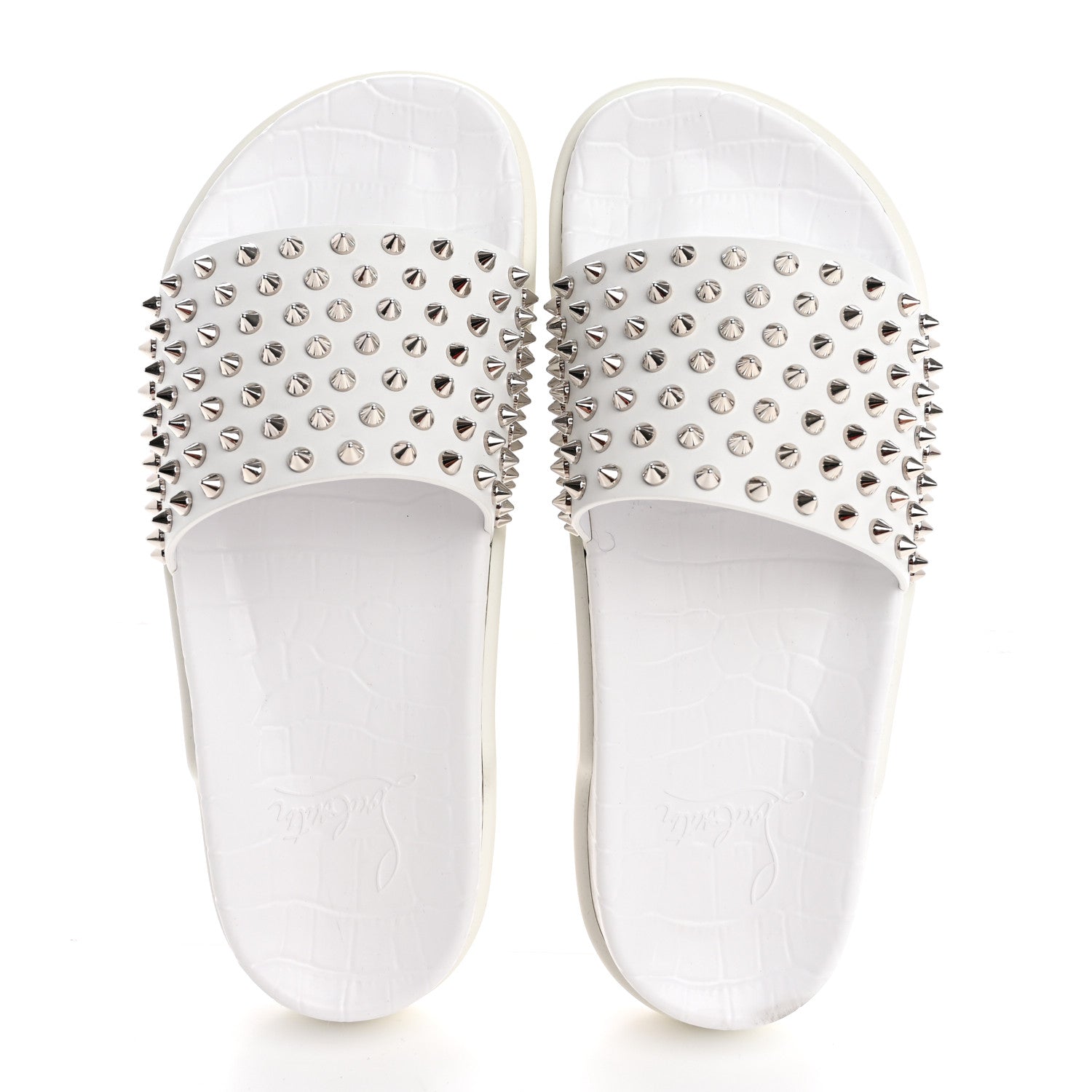Christian Louboutin Calfskin Donna Studded Pool Fun Platform Flat Slide Sandals 41 White 2 of 11