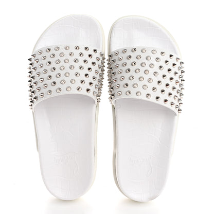 Christian Louboutin Calfskin Donna Studded Pool Fun Platform Flat Slide Sandals 41 White 2 of 11