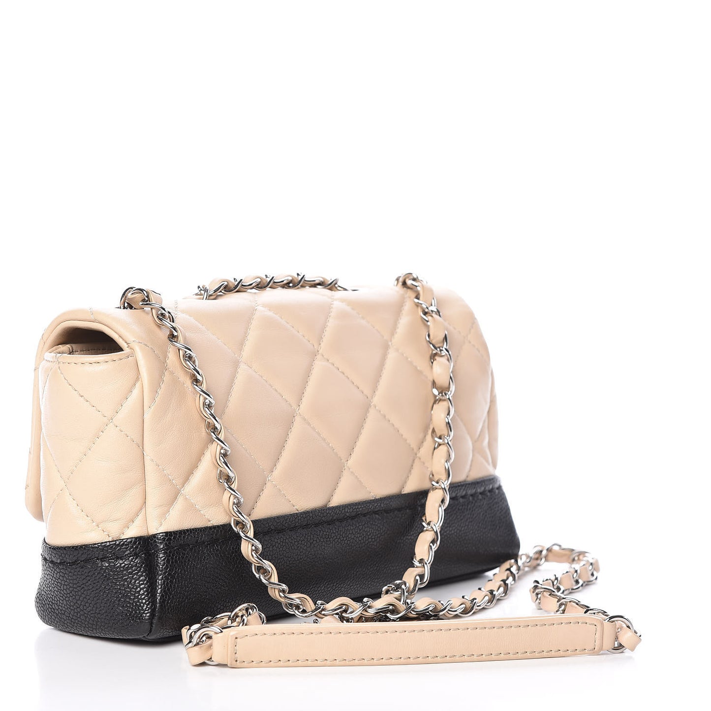 Calfskin Quilted Flap Beige Black