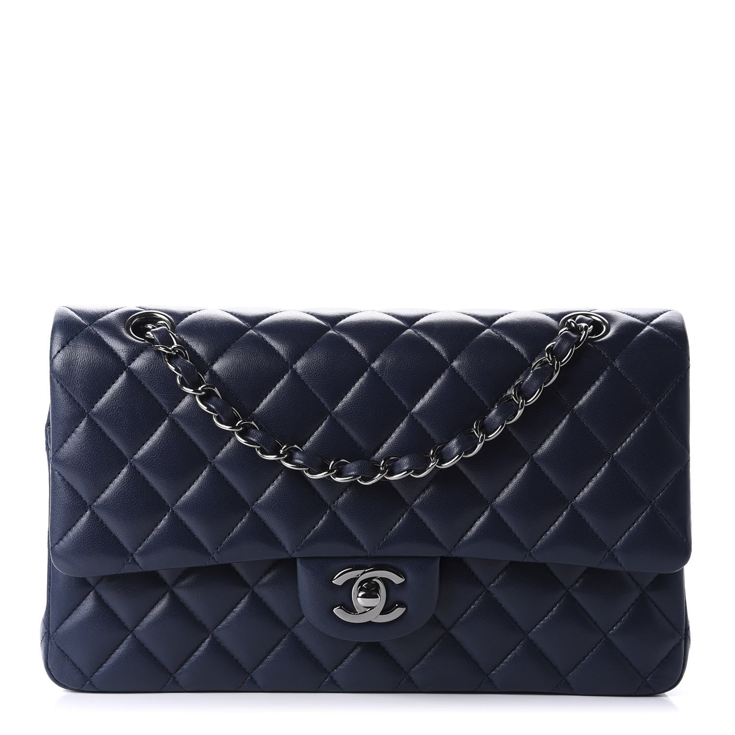 Chanel Lambskin Quilted Medium Double Flap Dark Blue 1 of 12