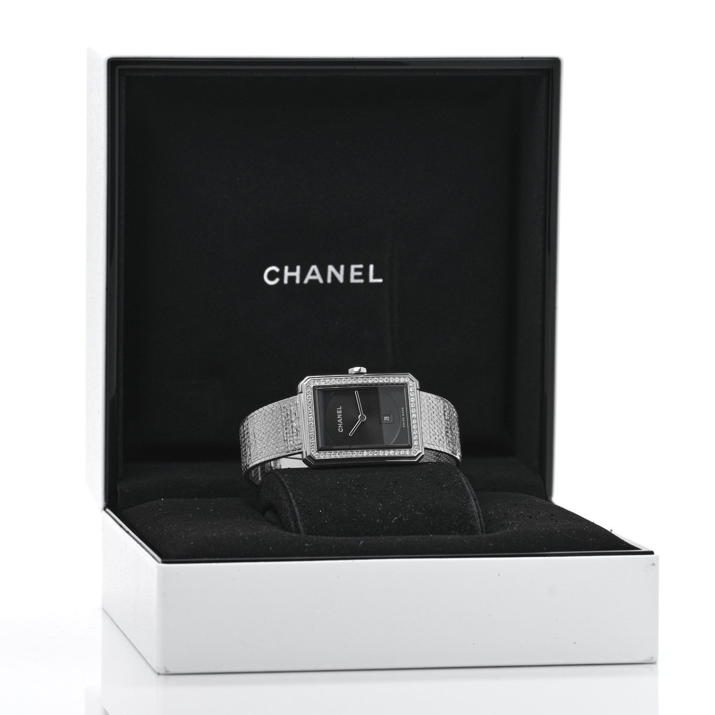 Stainless Steel Diamond Bezel 27mm Boy-Friend Tweed Quartz Watch Black