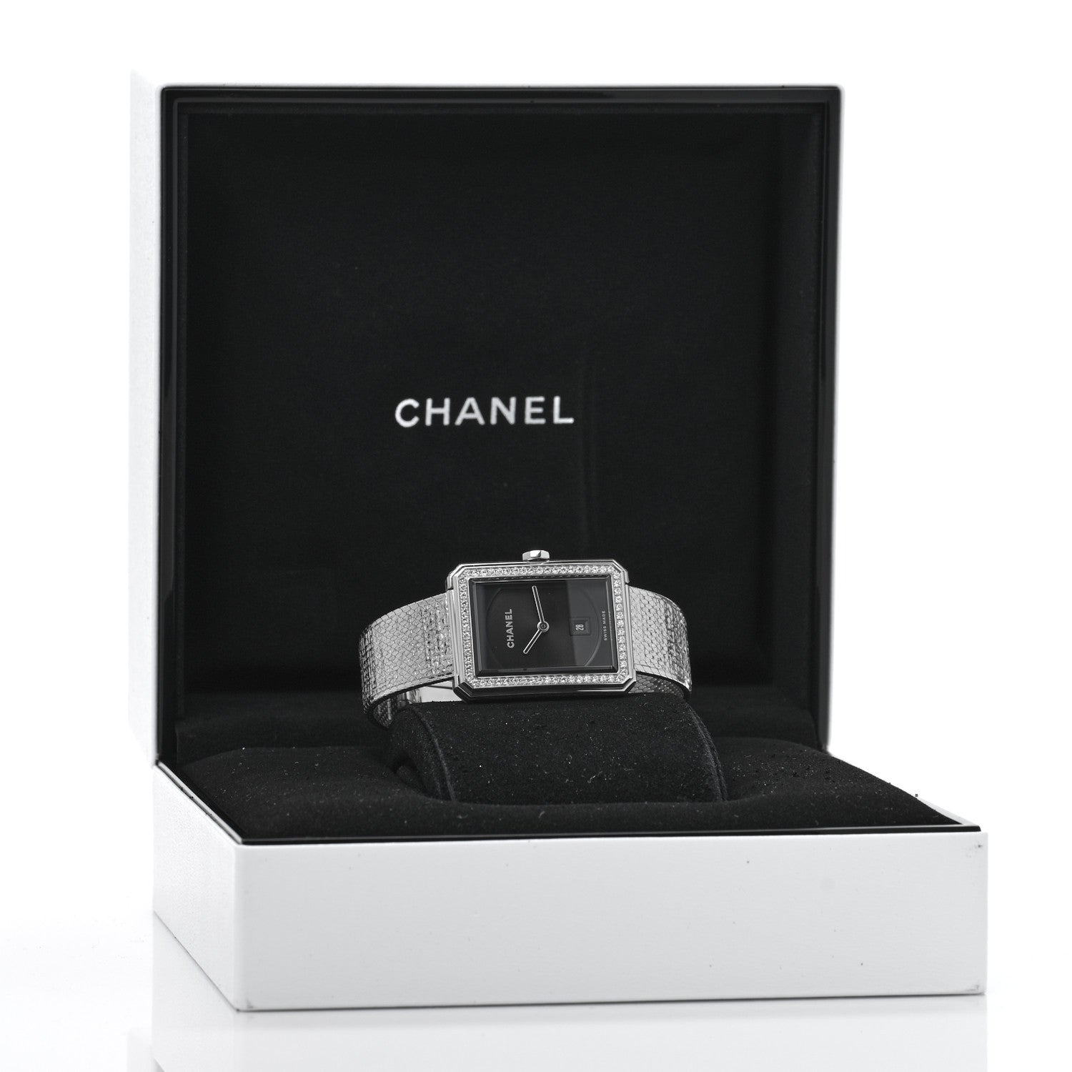Chanel Stainless Steel Diamond Bezel 27mm Boy-Friend Tweed Quartz Watch Black 5 of 5